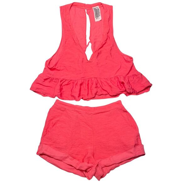 Free People Vintage Matching Open Back Crop Top and Shorts Set Size XS - Picture 1 of 8